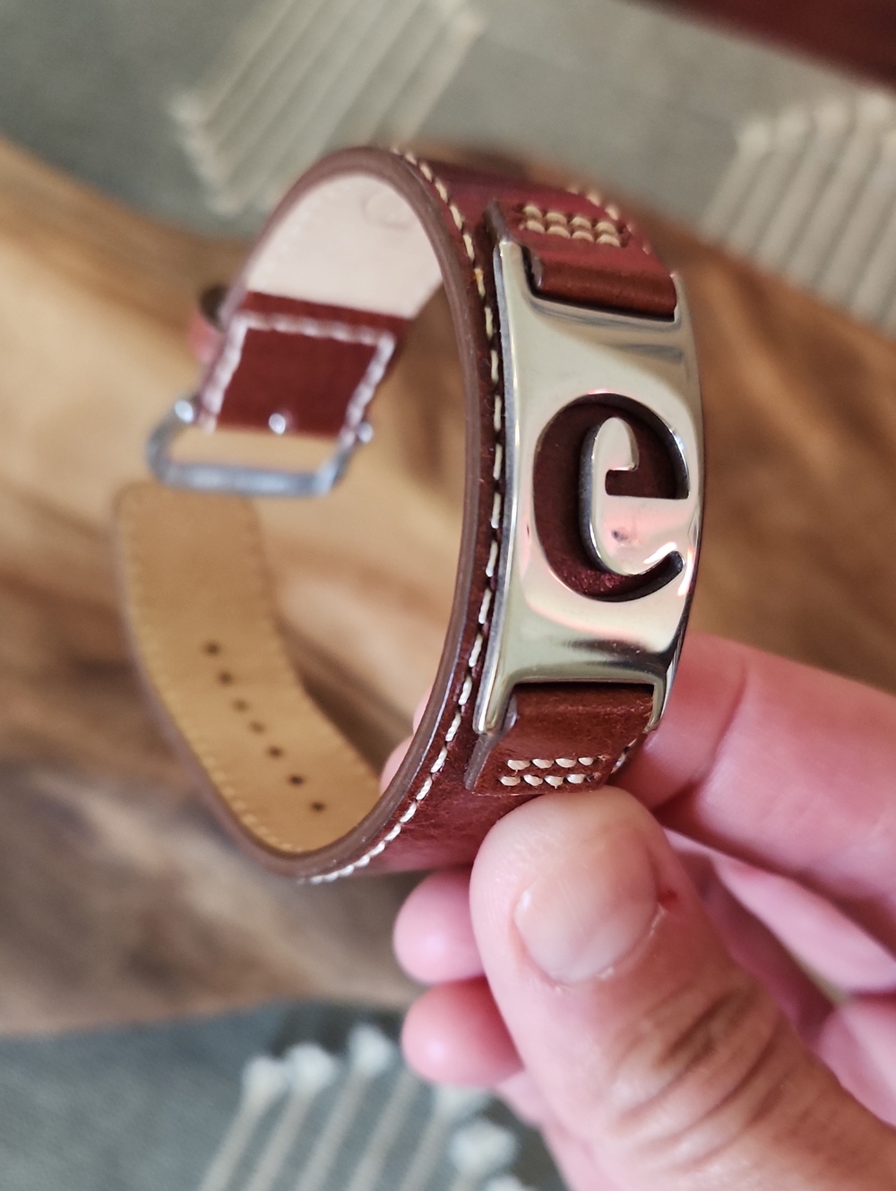 Fossil Brown Leather Women's Bracelet with Silver 'E' Accent
